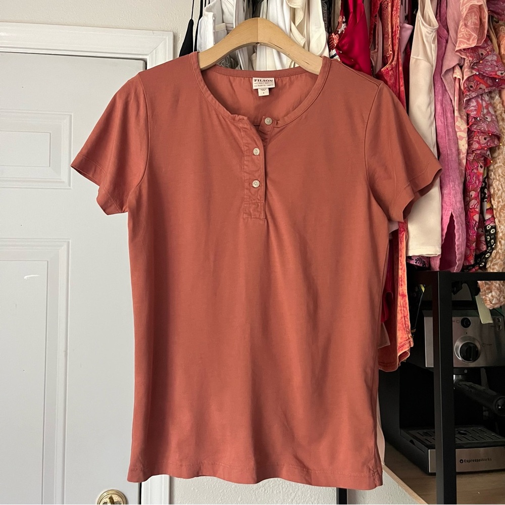 FILSON‎ peach orange pink apricot polo knit cotton short sleeve T-shirt